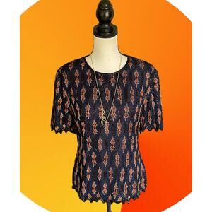 Stenay Blue Short Sleeve Beaded Vintage  Embellished Top M 4 6
